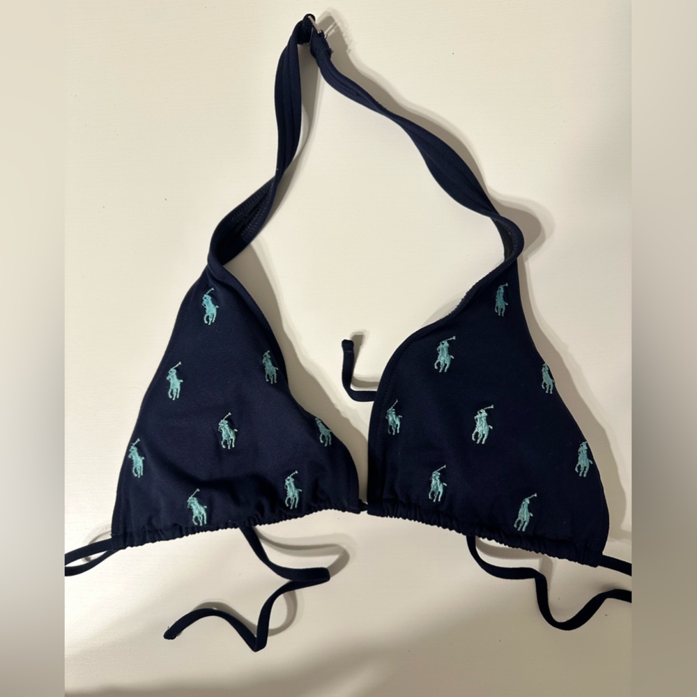 Ralph Lauren Dark Blue Bikini Top with Light Blue Embroidery Logo